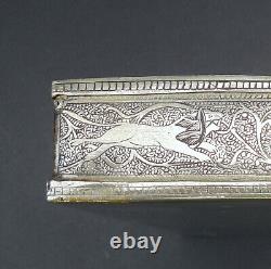 Vintage Indo-Persian Indian Silver Plated Niello Box ELEPHANT HUNT Horses Tigers