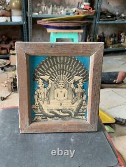 Vintage Jain Religious God Shri Mahavir Swami Lithograph Print Wooden Framed