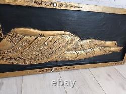 Vintage LARGE Wall Art Wooden Laying Buddha Indian Thai Monk Art Hindu Antique