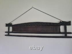 Vintage Large Dark Asian Carved Wood Textiles Hanger or Display Rod