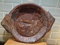 Vintage Large Handcarved Wood Indian Dough Bread Fruit Bowl