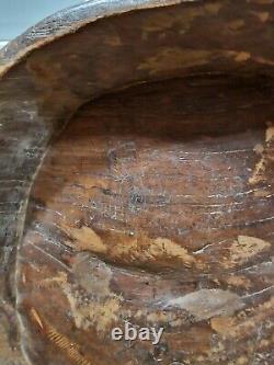 Vintage Large Handcarved Wood Indian Dough Bread Fruit Bowl