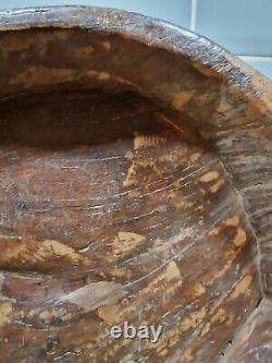 Vintage Large Handcarved Wood Indian Dough Bread Fruit Bowl