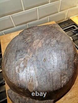 Vintage Large Handcarved Wood Indian Dough Bread Fruit Bowl