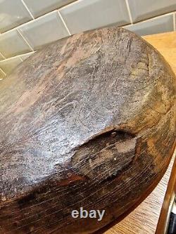 Vintage Large Handcarved Wood Indian Dough Bread Fruit Bowl