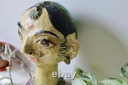 Vintage Large India Papier Mache Paper Head Bust Sculpture. Folk Art