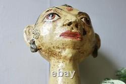 Vintage Large India Papier Mache Paper Head Bust Sculpture. Folk Art