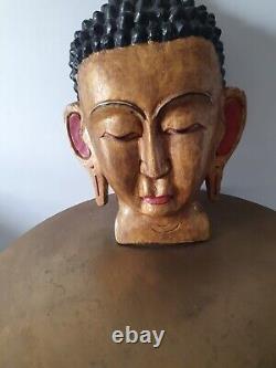 Vintage Large Wooden Carving Of Buddha