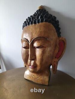 Vintage Large Wooden Carving Of Buddha