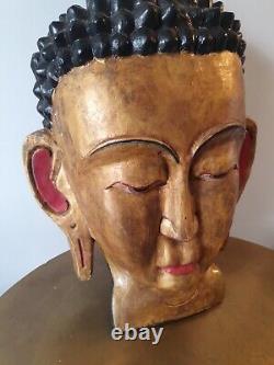 Vintage Large Wooden Carving Of Buddha