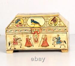 Vintage Look Decorative Hand Painted Mughal Solid Camel Bone Trinket Box 11075