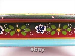 Vintage Low Wooden Tea Table Hand Painted Footstool Plant Stand Maroon Teal