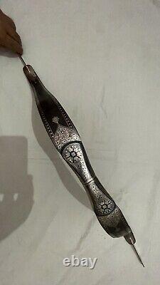 Vintage Mughal Islamic ottoman Silver Damascened Bow Damascus Steel Bow Archery