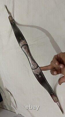 Vintage Mughal Islamic ottoman Silver Damascened Bow Damascus Steel Bow Archery