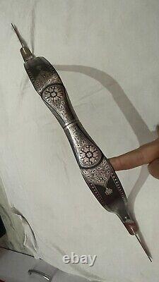 Vintage Mughal Islamic ottoman Silver Damascened Bow Damascus Steel Bow Archery