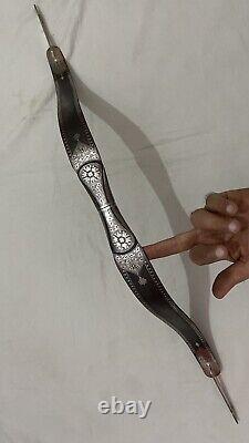 Vintage Mughal Islamic ottoman Silver Damascened Bow Damascus Steel Bow Archery