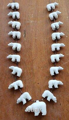 Vintage Native American Indian Fetish Necklace White Bears