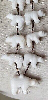 Vintage Native American Indian Fetish Necklace White Bears