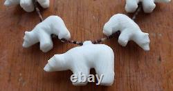 Vintage Native American Indian Fetish Necklace White Bears