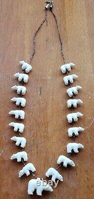 Vintage Native American Indian Fetish Necklace White Bears