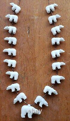 Vintage Native American Indian Fetish Necklace White Bears