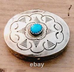 Vintage Native American Pill Box, Sterling Turquoise, Navajo, Hand Made, Stamped