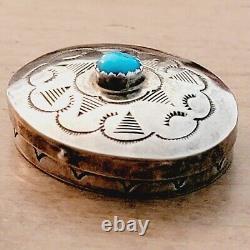 Vintage Native American Pill Box, Sterling Turquoise, Navajo, Hand Made, Stamped