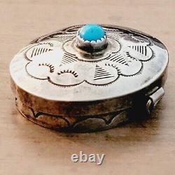 Vintage Native American Pill Box, Sterling Turquoise, Navajo, Hand Made, Stamped