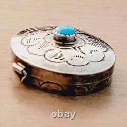 Vintage Native American Pill Box, Sterling Turquoise, Navajo, Hand Made, Stamped