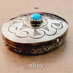 Vintage Native American Pill Box, Sterling Turquoise, Navajo, Hand Made, Stamped