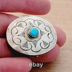 Vintage Native American Pill Box, Sterling Turquoise, Navajo, Hand Made, Stamped