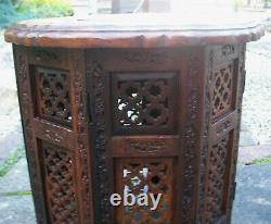 Vintage Octagonal Anglo/indian Folding Inlaid Wooden Side Table