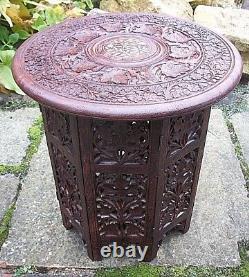 Vintage Octagonal Inlaid Folding Anglo/ Indian Side Table