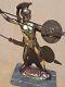 Vintage Old Antique Brass Effect Statue Greek God Achilles Marble Base Spear 13