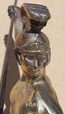 Vintage Old Antique Brass effect Statue Greek God Achilles marble base spear 13