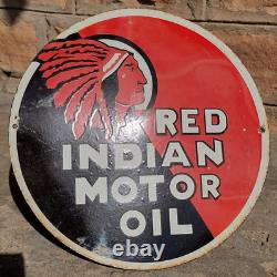 Vintage Old Antique Rare Red Indian Motor Oil Advanced. Porcelain Enamel