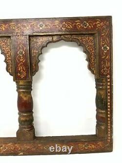 Vintage Old Collectible Wooden Hand Carved Painted Home Decor Mirror Photo Frame