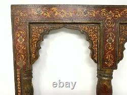Vintage Old Collectible Wooden Hand Carved Painted Home Decor Mirror Photo Frame