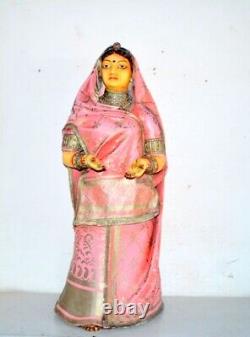 Vintage Old Fiber Made Painted Decorative 38 Big Indian Woman Figure Statue