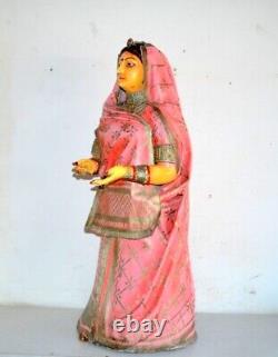 Vintage Old Fiber Made Painted Decorative 38 Big Indian Woman Figure Statue