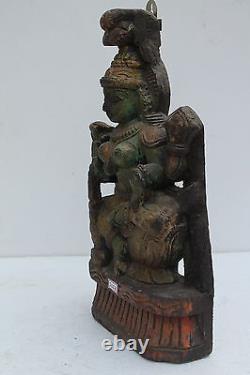 Vintage Old Hand Carved Wooden Goddess Laxmi Wall Hanging Figurine Statue NH2263