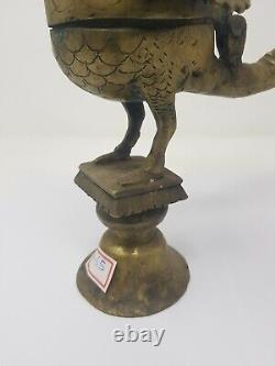 Vintage Old Hand Crafted Brass Solid Peacock Incense Burner/Dhupdan Rare NH5465