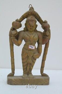 Vintage Old HandCrafted Wooden Godess Laxmi Statue Standing Figurine NH1421