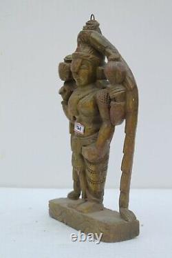 Vintage Old HandCrafted Wooden Godess Laxmi Statue Standing Figurine NH1421