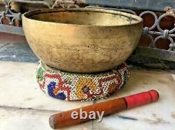 Vintage Old Handmade Antique 9'' Amazing Sound Singing Bowl With Stick