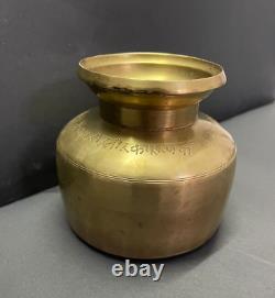 Vintage Old Rare Hand Carved Hindu Religious Holy Solid Indian Brass Water Pot