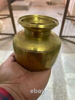 Vintage Old Rare Hand Carved Hindu Religious Holy Solid Indian Brass Water Pot