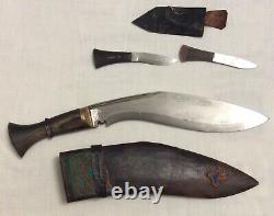 Vintage Old Rare Hand Carved Horn Handle Iron Blade Dagger Safety Knife holster