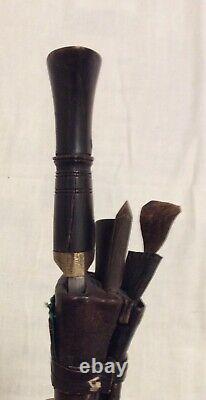 Vintage Old Rare Hand Carved Horn Handle Iron Blade Dagger Safety Knife holster