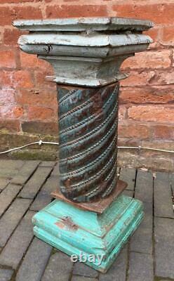 Vintage Original Antique Indian Wooden Column Pillar Pedestal Stand 60cm High